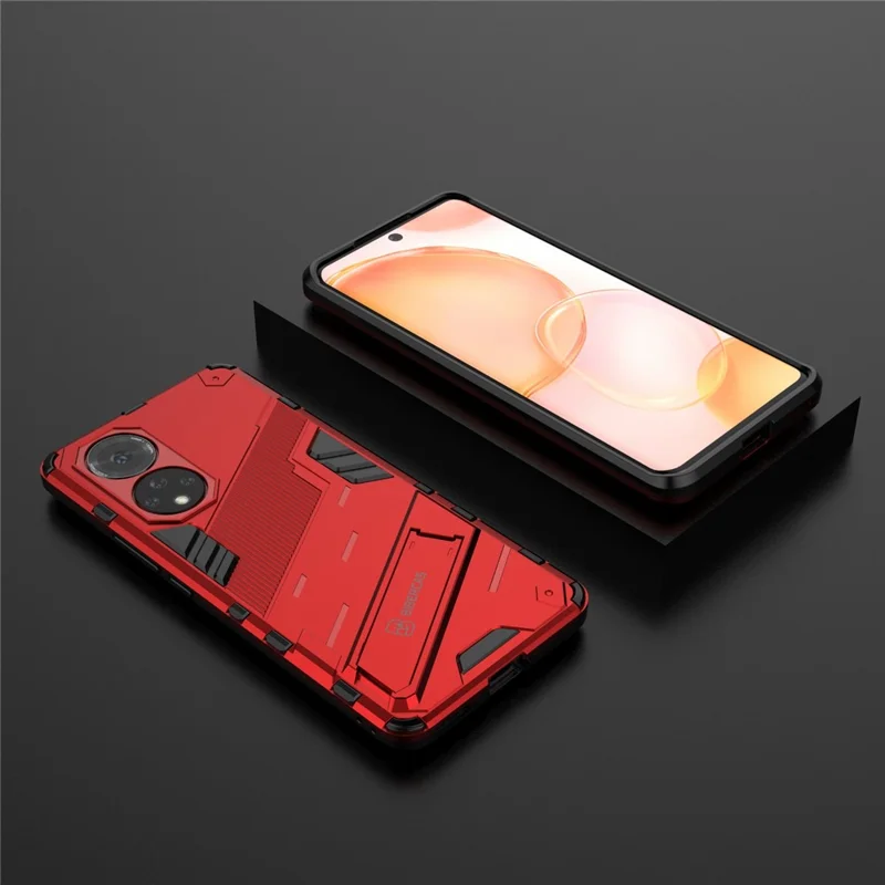 PC + TPU Hybrid Phone Case Shockproof Cover with Kickstand for Honor 50 / Huawei nova 9 - Red