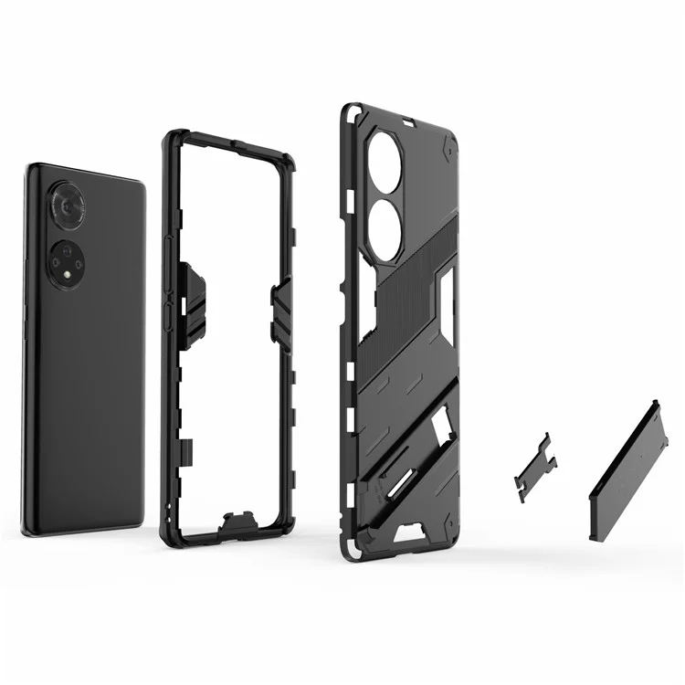 Cool Style Armor Heavy Duty Combo Hybrid PC + TPU Anti-Fall Case with Kickstand for Honor 50 Pro / Huawei nova 9 Pro - Rose