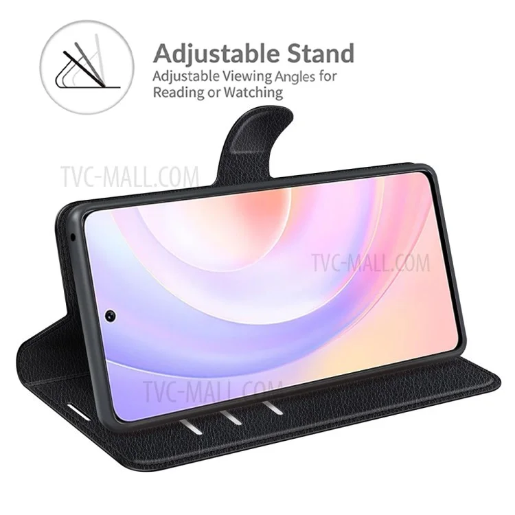 Litchi Skin Full Protective Leather Wallet Case Mobile Phone Stand Cover Huawei nova 9 SE/Honor 50 SE - Black