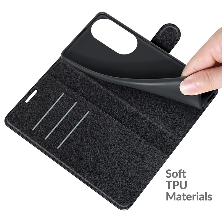 Litchi Skin Full Protective Leather Wallet Case Mobile Phone Stand Cover Huawei nova 9 SE/Honor 50 SE - Black