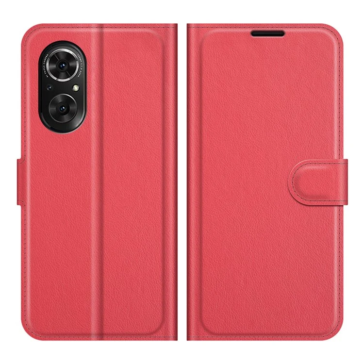 Litchi Skin Full Protective Leather Wallet Case Mobile Phone Stand Cover Huawei nova 9 SE/Honor 50 SE - Red
