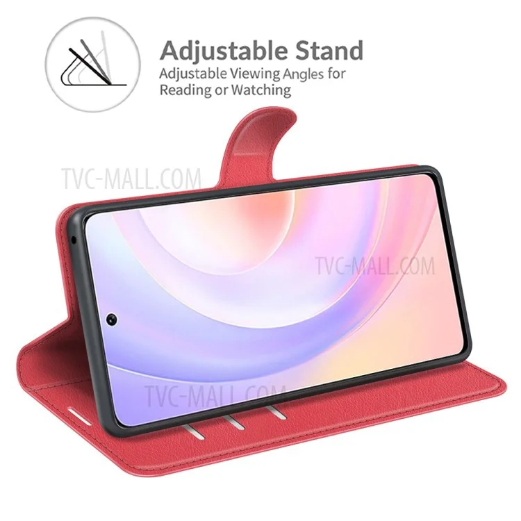Litchi Skin Full Protective Leather Wallet Case Mobile Phone Stand Cover Huawei nova 9 SE/Honor 50 SE - Red