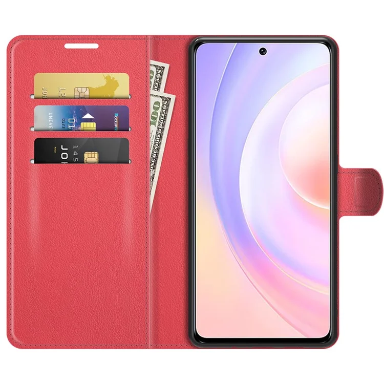 Litchi Skin Full Protective Leather Wallet Case Mobile Phone Stand Cover Huawei nova 9 SE/Honor 50 SE - Red