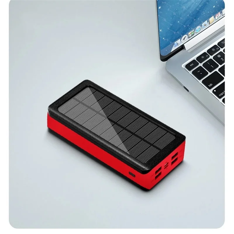 PS900 30000mAh 4 USB Ports Solar Power Bank 32-LED Camping Light Phone Charger External Battery (CE Certificated) - Red