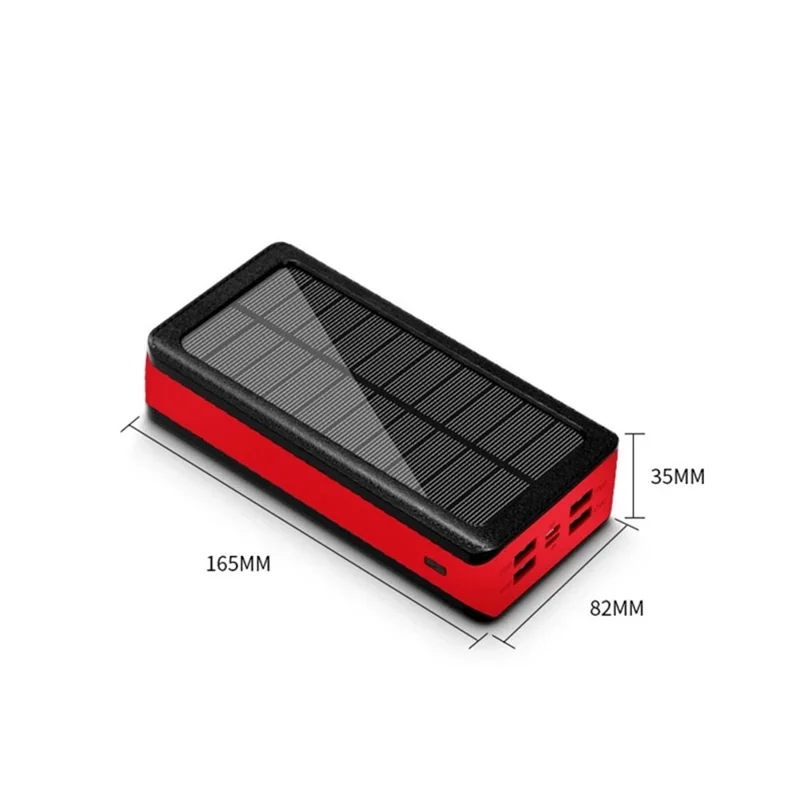 PS900 30000mAh 4 USB Ports Solar Power Bank 32-LED Camping Light Phone Charger External Battery (CE Certificated) - Red