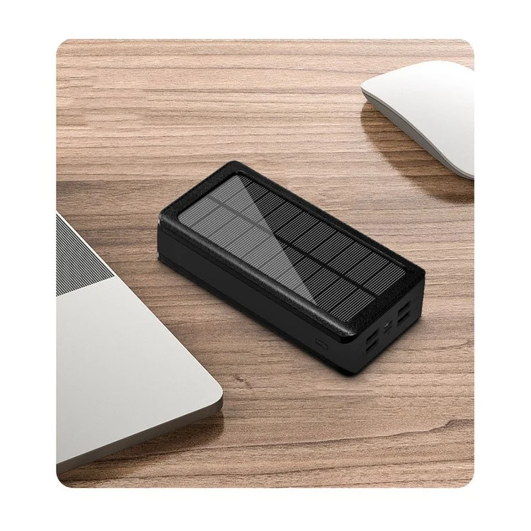 PS900 30000mAh 4 ports USB Banque d'alimentation solaire 32-LED Lampe de camping Chargeur de téléphone Batterie externe (Certificat CE) - Noir