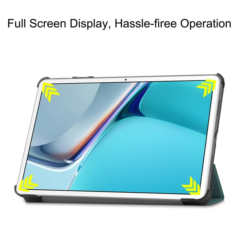 For Huawei MatePad 11 (2021) Protective Case Shockproof PU Leather Tablet Shell Three-fold Stand Cover Support Auto Wake/Sleep - Green