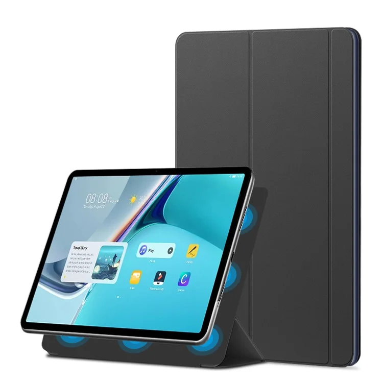 Custodia in pelle trifold magnetica auto-assorbita per Huawei Huawei MatePad 11 (2021) - Nera