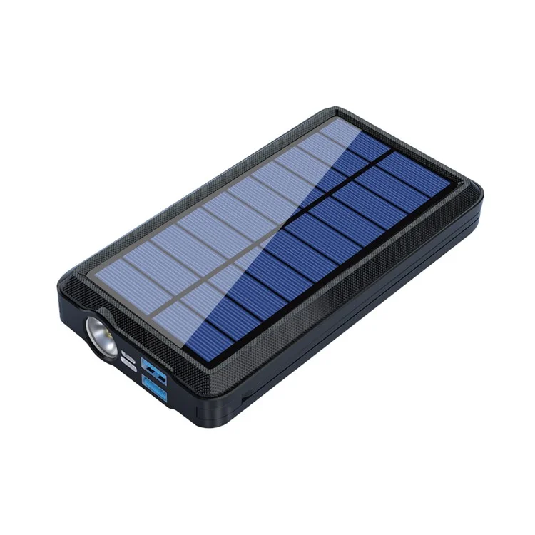 PSOOO PS-158 10000mAh Batería Externa Inalámbrica + Cable Micro/Type-C/Lightning Incorporado Cargador Solar Camping con Luz LED - Negro