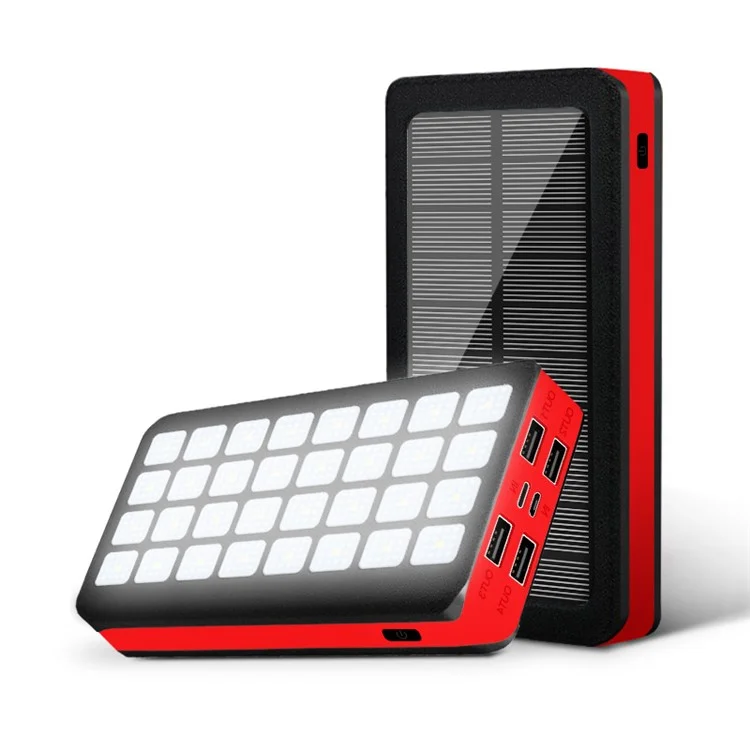 PSOOO PS-900 10000 mAh Chargeur Portable Solaire Banque d'Alimentation avec 32 LEDs 4 Sorties et 2 Entrées - Noir / Rouge