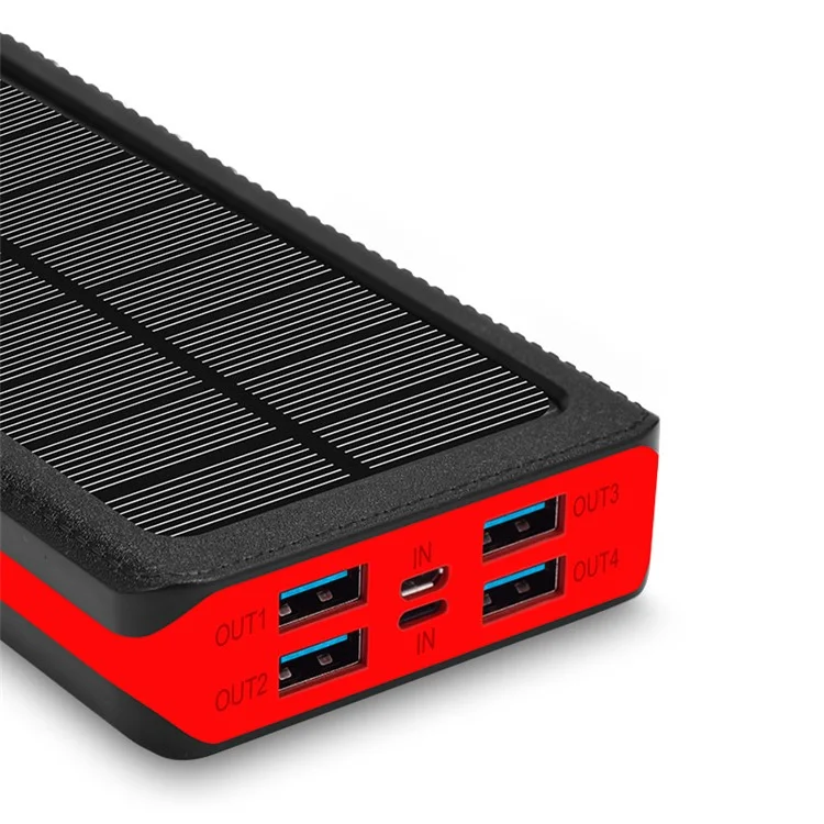 PSOOO PS-900 10000mAh Carregador Portátil de Energia Solar 32leds Banco de Energia Com 4 Saída e 2 Entrada - Preto / Vermelho