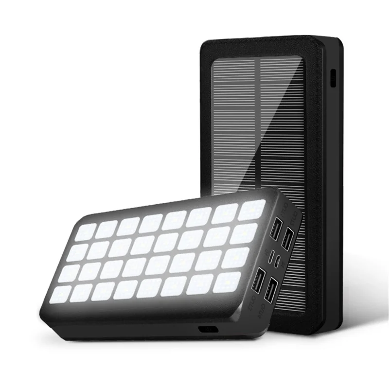 PSOOO PS-900 10000mAh Solar Power Portable Charger 32LEDs Power Bank with 4 Output and 2 Input - Black