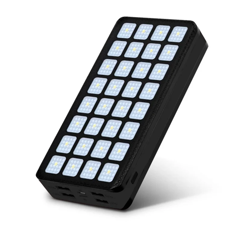 PSOOO PS-900 10000mAh Solar Power Portable Charger 32LEDs Power Bank with 4 Output and 2 Input - Black