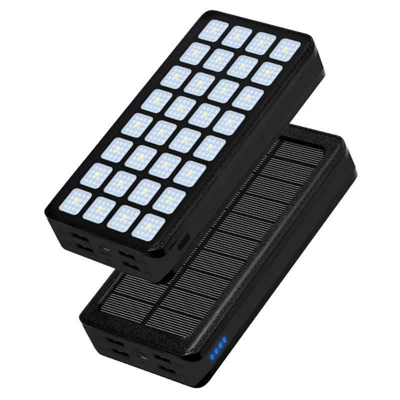 PSOOO PS-900 10000mAh Solar Power Portable Charger 32LEDs Power Bank with 4 Output and 2 Input - Black