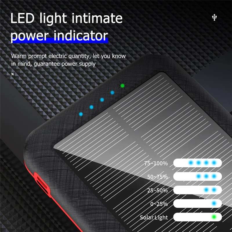 PSOOO PS-157 10000mAh Portable Charger Support Wireless Charging Solar Power Bank with LED Flashlight - Black / Red