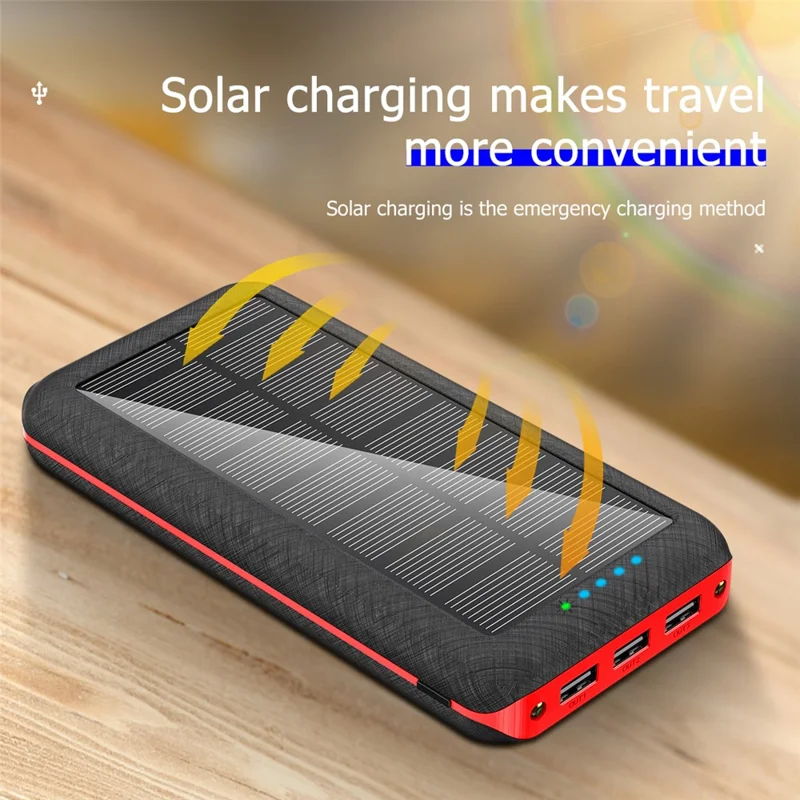 PSOOO PS-157 10000mAh Portable Charger Support Wireless Charging Solar Power Bank with LED Flashlight - Black / Red