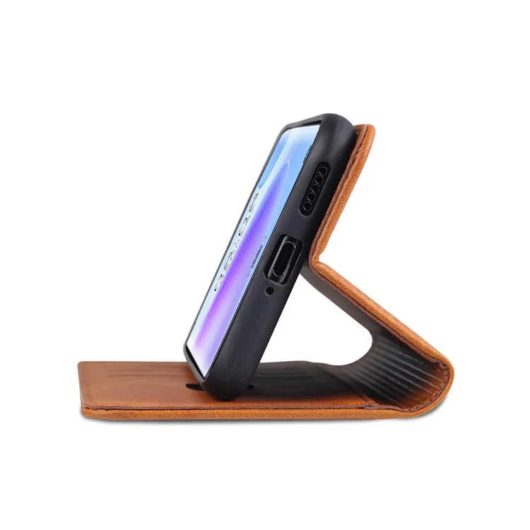 AZNS PU Leather Flip Book Shockproof Auto-absorbed Magnetic Case with Stand for Huawei P50 Pro - Brown