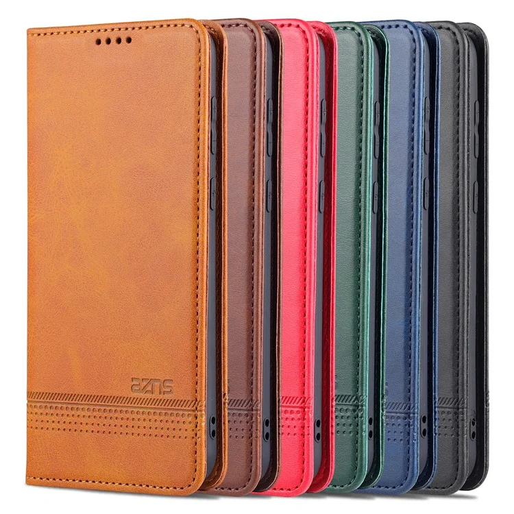 AZNS PU Leather Flip Book Shockproof Auto-absorbed Magnetic Case with Stand for Huawei P50 Pro - Brown