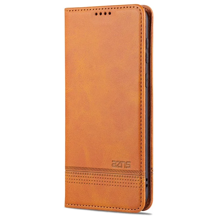 AZNS PU Leather Flip Book Shockproof Auto-absorbed Magnetic Case with Stand for Huawei P50 Pro - Brown