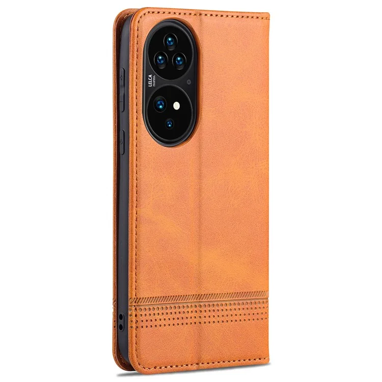 AZNS PU Leather Flip Book Shockproof Auto-absorbed Magnetic Case with Stand for Huawei P50 Pro - Brown