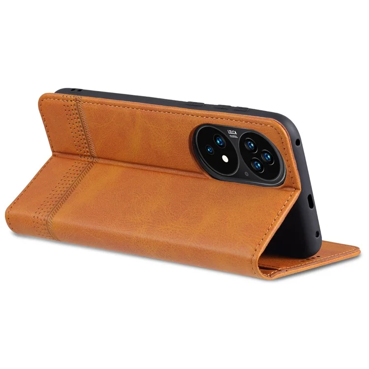 Capa Flip de Couro PU AZNS com Proteção Contra Choques e Absorção Magnética Automática com Suporte para Huawei P50 Pro - Marrom