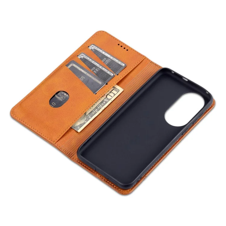 AZNS PU Leather Flip Book Shockproof Auto-absorbed Magnetic Case with Stand for Huawei P50 Pro - Brown