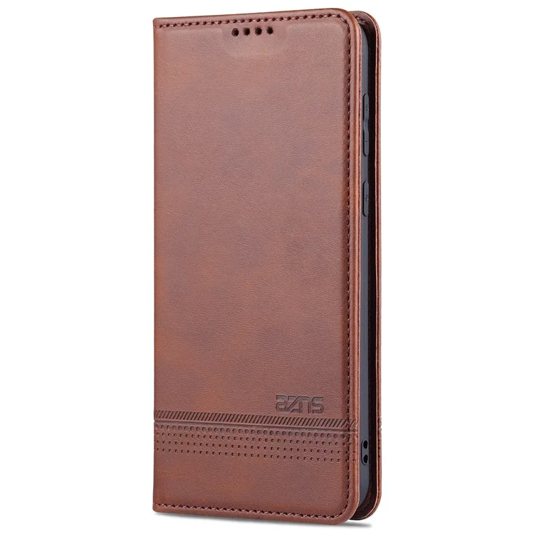AZNS PU Leder Klapbuch Stoßfestes auto-absorbiertes magnetisches Gehäuse mit Ständer für Huawei P50 Pro - Kaffee