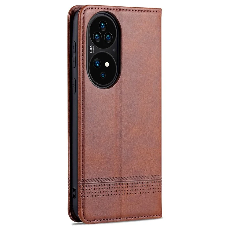 AZNS PU Leder Klapbuch Stoßfestes auto-absorbiertes magnetisches Gehäuse mit Ständer für Huawei P50 Pro - Kaffee