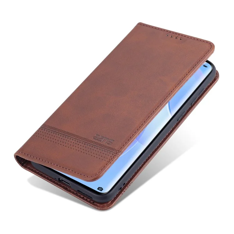 Case Magnética de Azns PU Leather Flip Book Auto-absorbido Automáticamente Con Soporte Para Huawei P50 Pro - Café