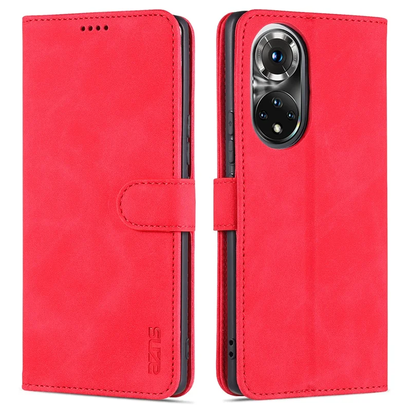 AZNS PU Leather Phone Shell Wallet Case with Stand for Honor 50 Pro / Huawei nova 9 Pro - Red