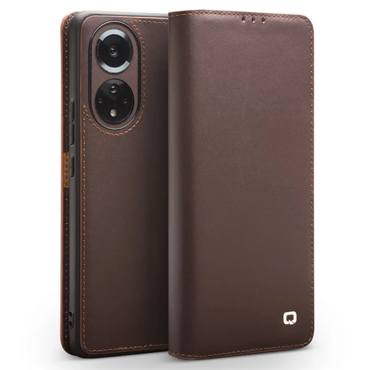 Qialino Authentique Couverture du Boîtier de Support de Téléphone en Cuir Vache Avec Conception de Portefeuille Pour Honor 50 Pro / Huawei Nova 9 Pro - Brun