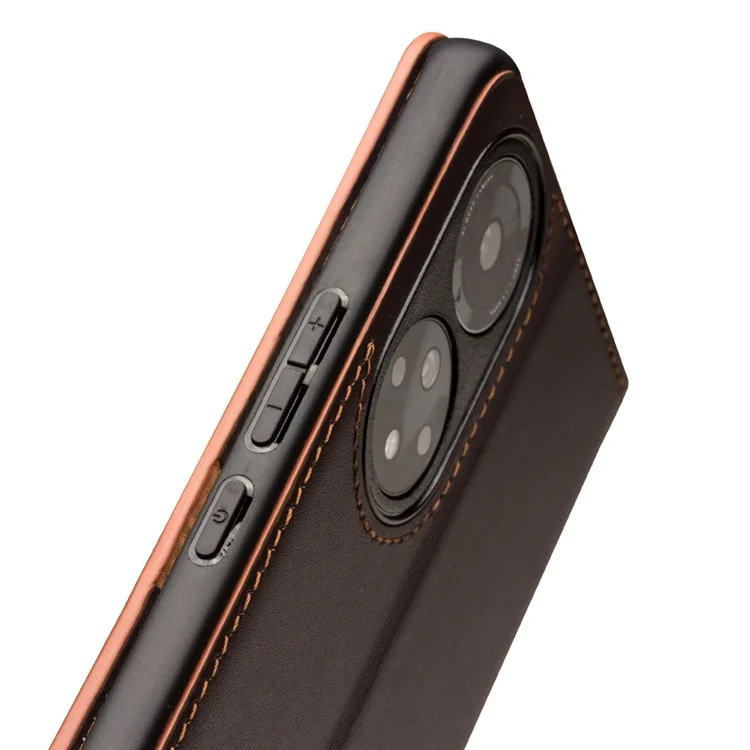 Qialino Authentique Couverture du Boîtier de Support de Téléphone en Cuir Vache Avec Conception de Portefeuille Pour Honor 50 Pro / Huawei Nova 9 Pro - Brun