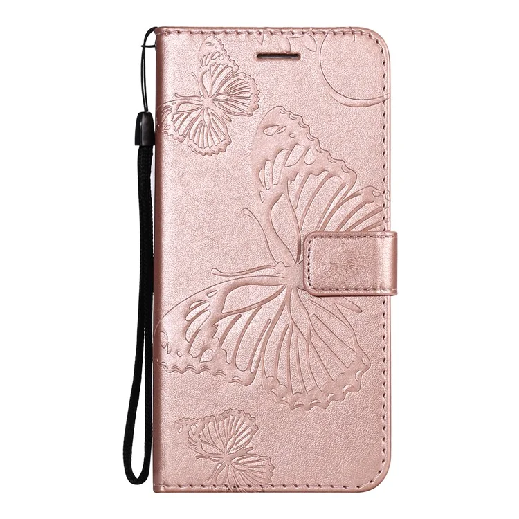 For Huawei P50 Pro Wallet Case Floral Butterfly Imprinted Leather Phone Cover Stand - Rose Gold