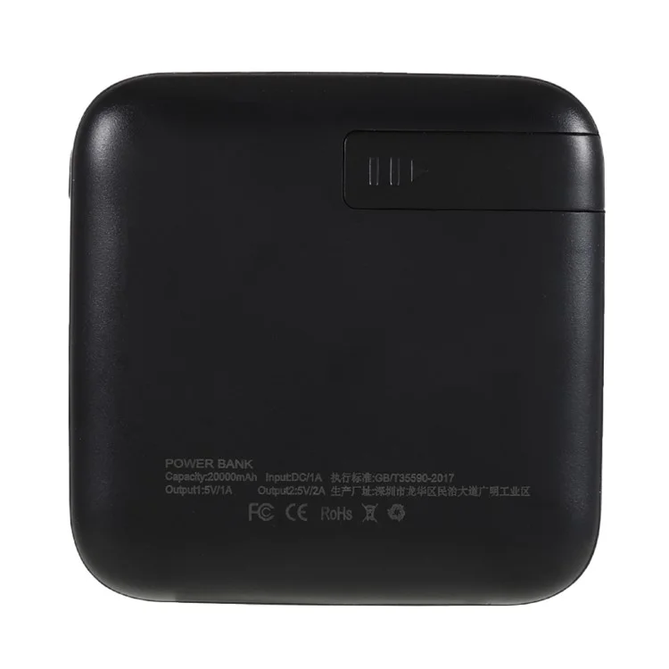 Portátil 2 Portas USB 20000mAh Power Bank Dual Lanterna 1A Carregador de Carregamento Rápido Bateria Externa (capacidade Real 10000mAh) - Preto