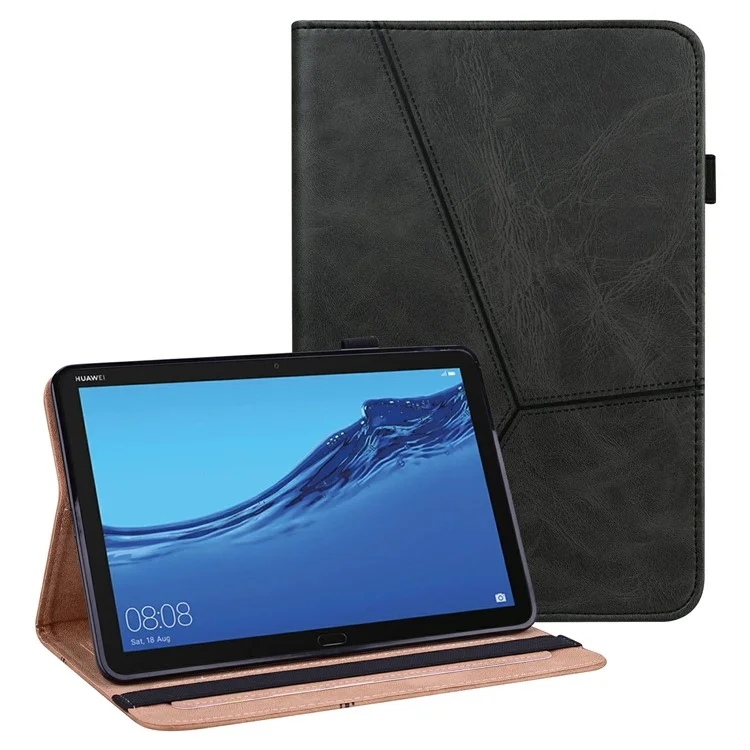 Kartenhalter Design Stitching Line Leder Tablet Stand Cover Mit Gummiband Für Huawei MediaPad M5 Lite 10 - Schwarz