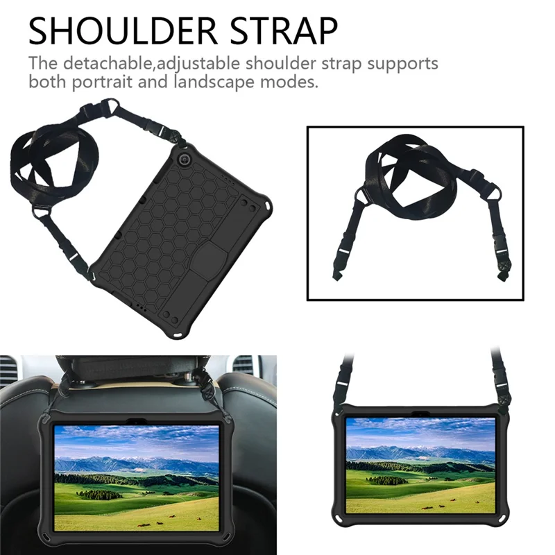 Kickstand Shoulder Strap EVA Case for Huawei Enjoy Tablet 2 10.1/MatePad T 10S 10.1 inch/T 10 9.7 inch/Honor Pad 6 10.1 Inch /X6 10.1 Inch - Black
