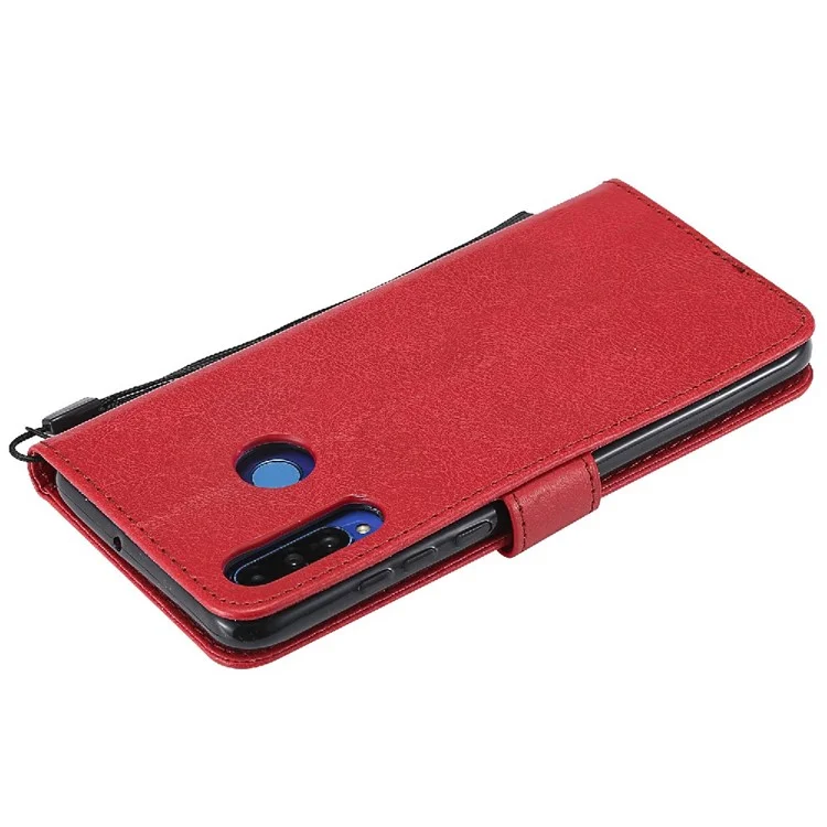 KT Leather Series-2 Color Sólido PU Case de Cuero Case de Billetera Con Correa Para Huawei P30 Lite / Nova 4e - Rojo