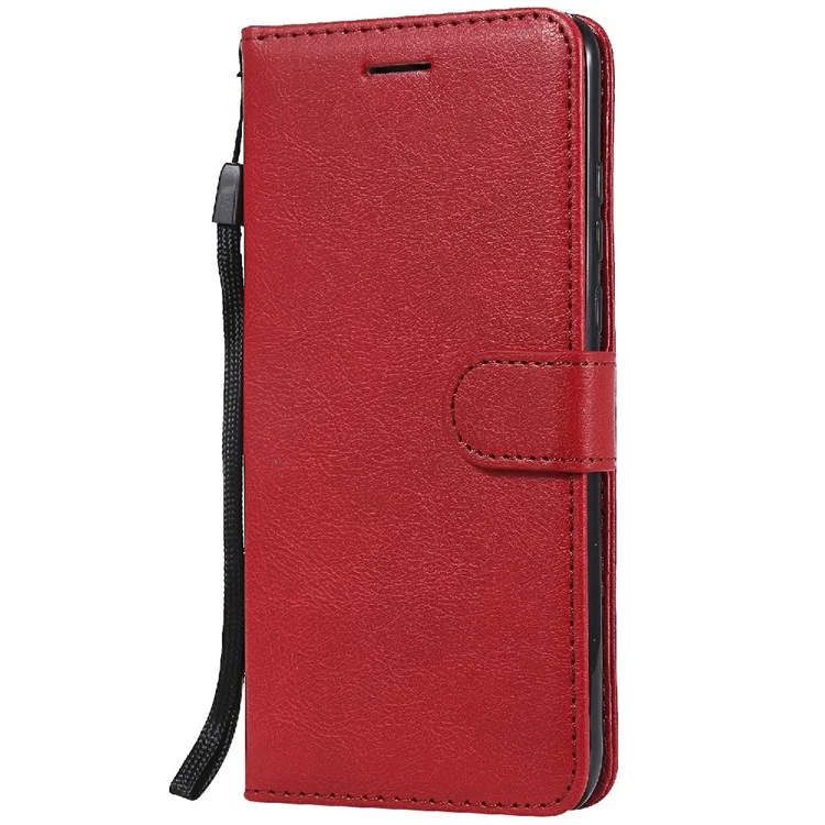 KT Leder Serie-2 Feste Farbe PU Leder Telefon Hülle Wallet Stand Cover Mit Riemen Für Huawei P30 Lite / Nova 4e - Rot