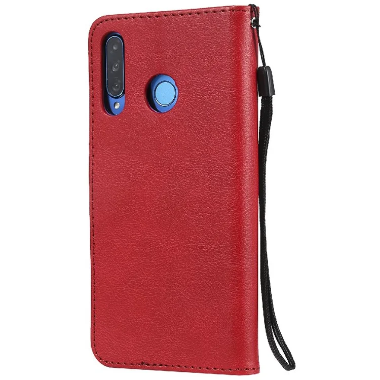 KT Leder Serie-2 Feste Farbe PU Leder Telefon Hülle Wallet Stand Cover Mit Riemen Für Huawei P30 Lite / Nova 4e - Rot