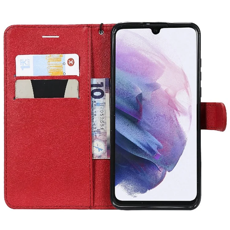 KT Leder Serie-2 Feste Farbe PU Leder Telefon Hülle Wallet Stand Cover Mit Riemen Für Huawei P30 Lite / Nova 4e - Rot