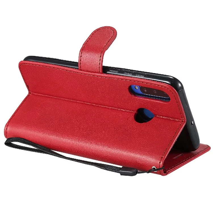 KT Leder Serie-2 Feste Farbe PU Leder Telefon Hülle Wallet Stand Cover Mit Riemen Für Huawei P30 Lite / Nova 4e - Rot