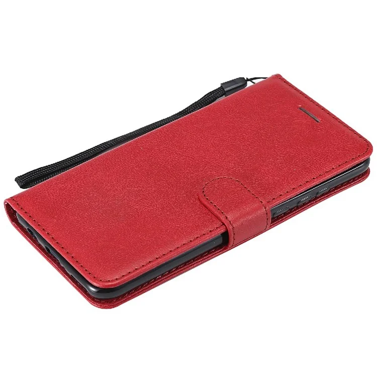 KT Leder Serie-2 Feste Farbe PU Leder Telefon Hülle Wallet Stand Cover Mit Riemen Für Huawei P30 Lite / Nova 4e - Rot