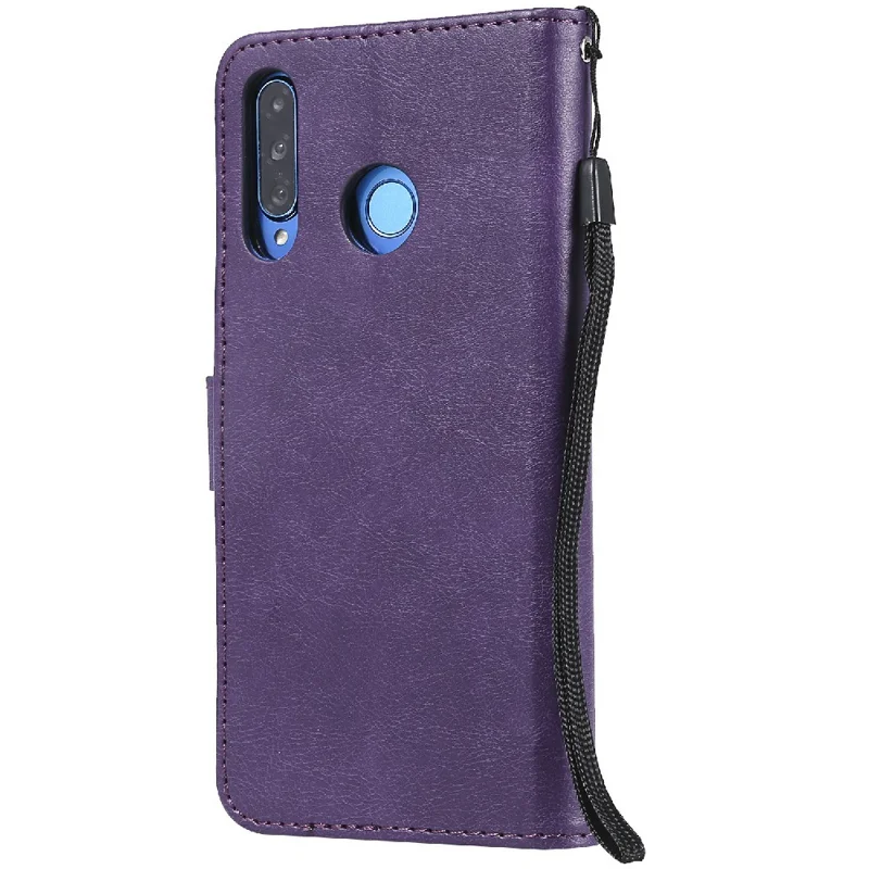Hoesje voor Huawei P30 Lite / Nova 4e Effen lederen mobiele hoes met portemonnee, standaard en bandje - Paars
