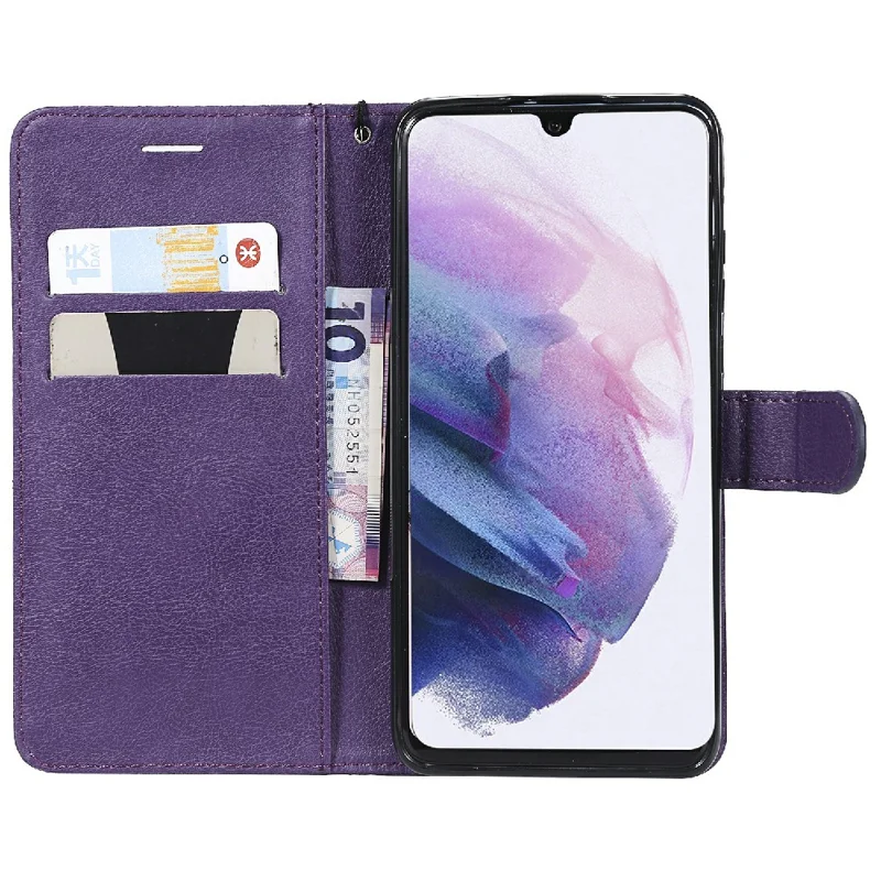 Hoesje voor Huawei P30 Lite / Nova 4e Effen lederen mobiele hoes met portemonnee, standaard en bandje - Paars