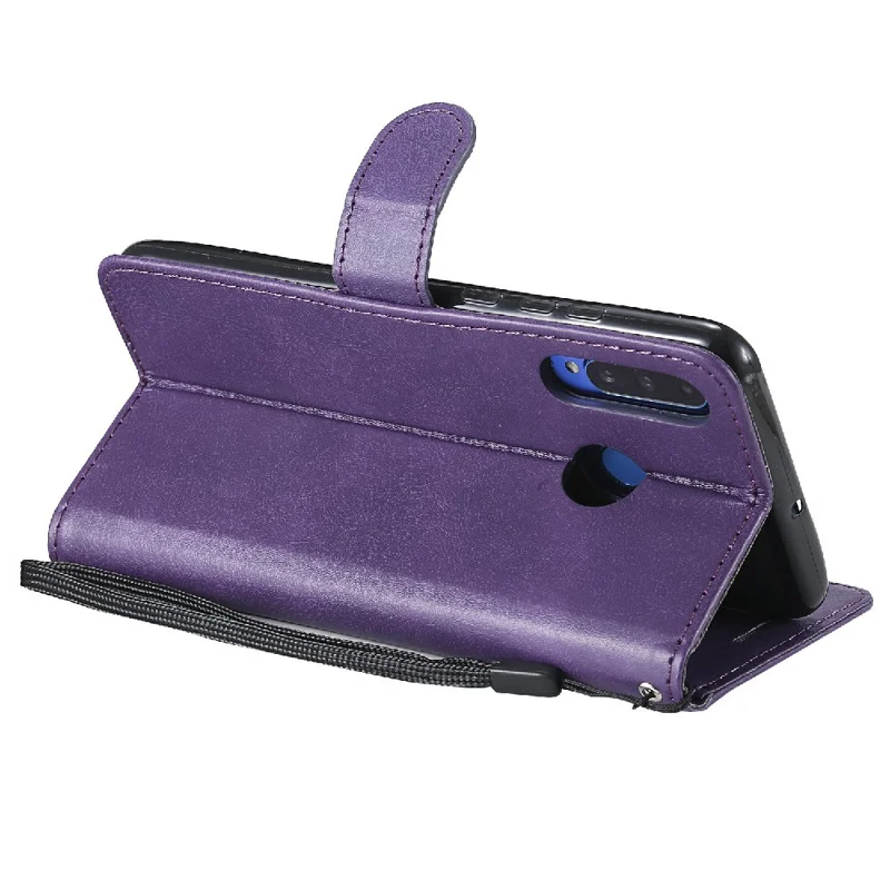 Hoesje voor Huawei P30 Lite / Nova 4e Effen lederen mobiele hoes met portemonnee, standaard en bandje - Paars