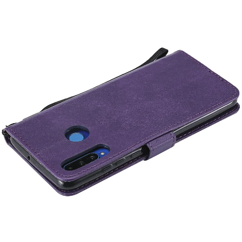 Hoesje voor Huawei P30 Lite / Nova 4e Effen lederen mobiele hoes met portemonnee, standaard en bandje - Paars