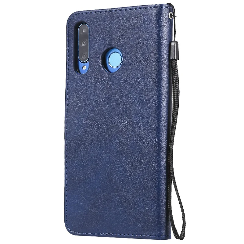 Capa para Telemóvel em Pele de Cor Uniforme com Suporte Carteira e Alça para Huawei P30 Lite / Nova 4e - Azul