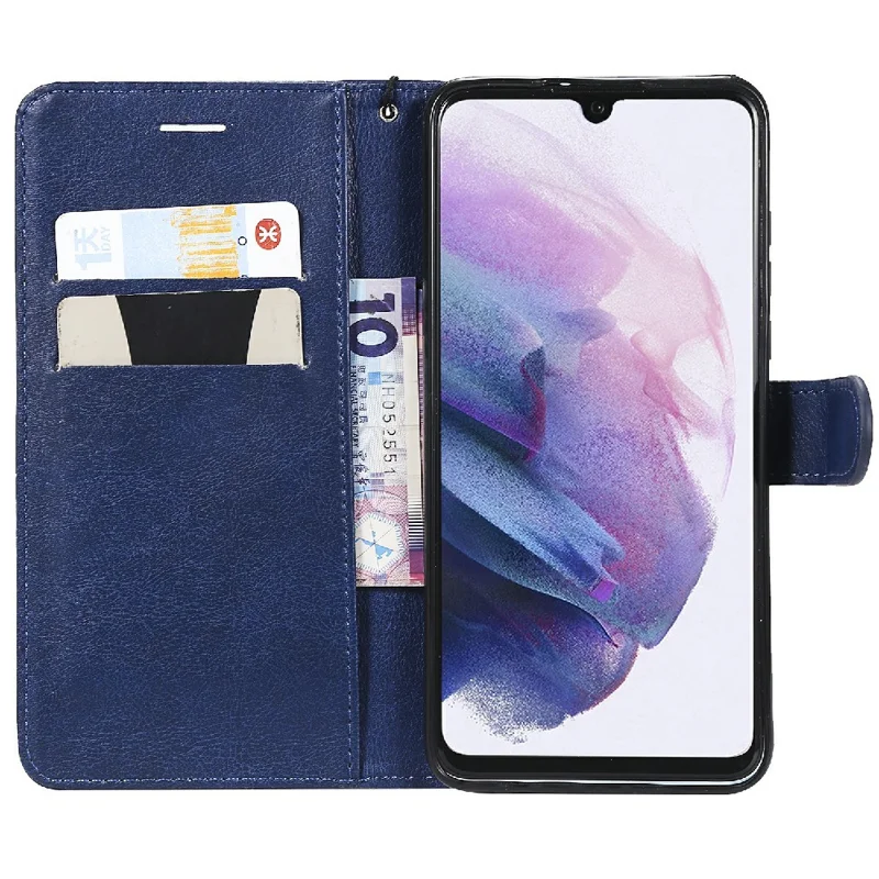 Capa para Telemóvel em Pele de Cor Uniforme com Suporte Carteira e Alça para Huawei P30 Lite / Nova 4e - Azul