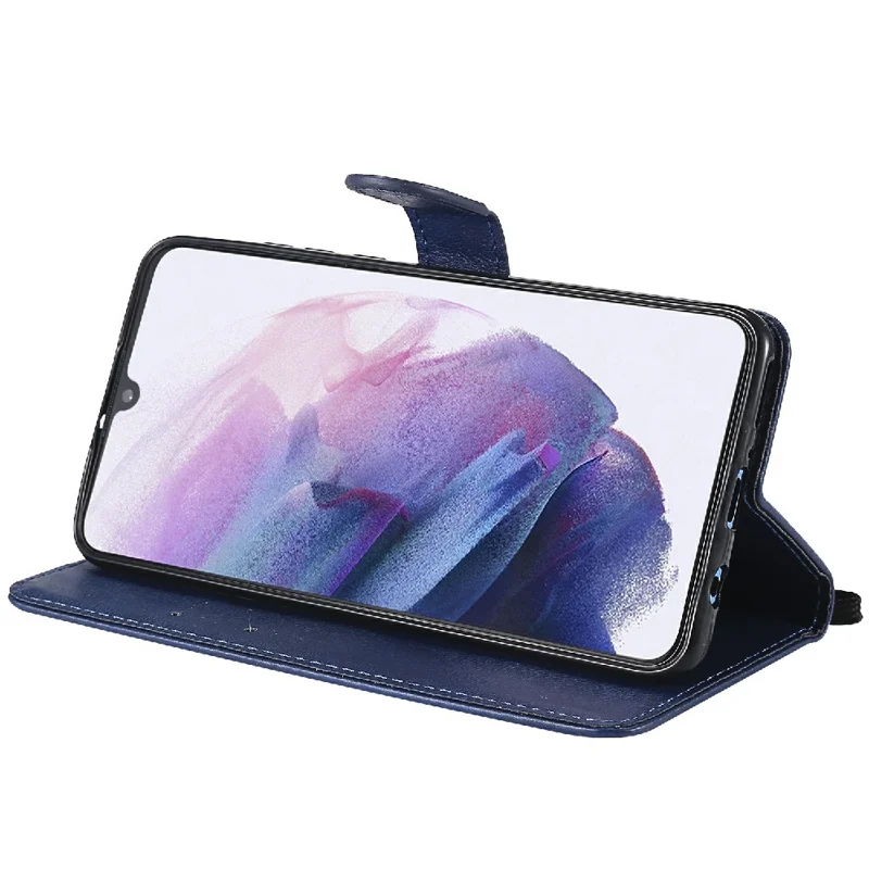 Capa para Telemóvel em Pele de Cor Uniforme com Suporte Carteira e Alça para Huawei P30 Lite / Nova 4e - Azul