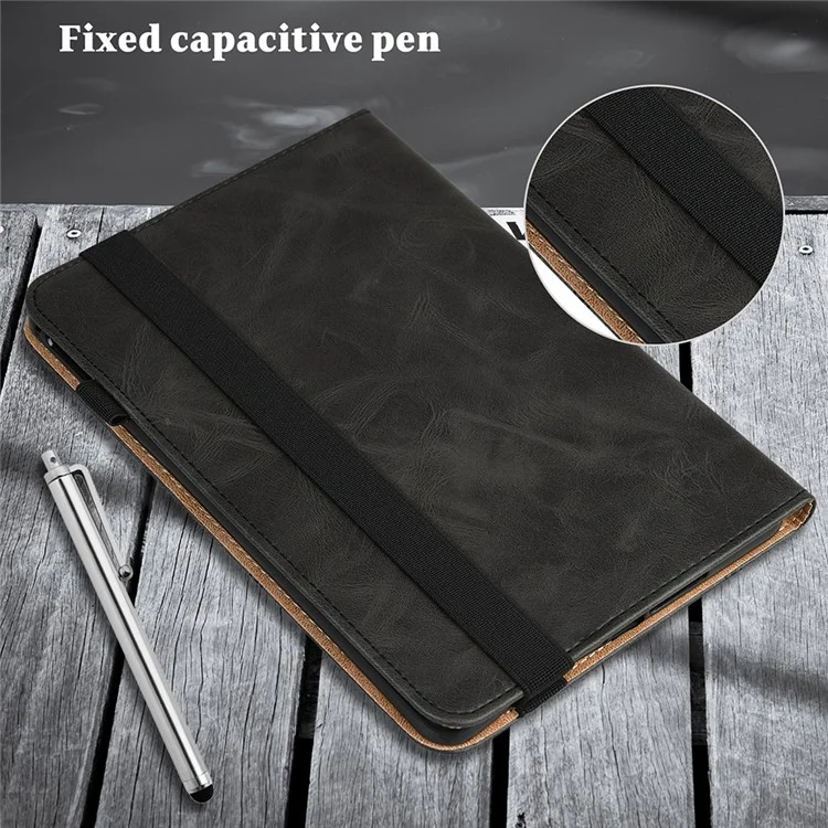 Copertina in Pelle Per Pennellata a Penna Elastica a Colore Solido Con Slot Per Carte Per Stand Per Huawei Matepad 11 (2021) - Nero